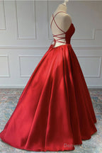 A-line Sleeveless Square Neckline Long/Floor-Length Satin Prom Dresses