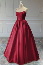 A-line Sleeveless Square Neckline Long/Floor-Length Satin Prom Dresses