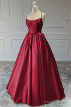A Line Sleeveless Square Neckline Long Floor Length Satin Prom Dresses