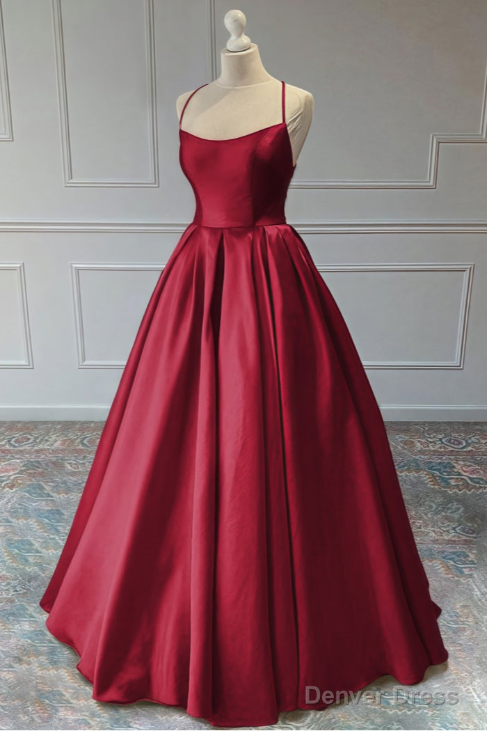A Line Sleeveless Square Neckline Long Floor Length Satin Prom Dresses