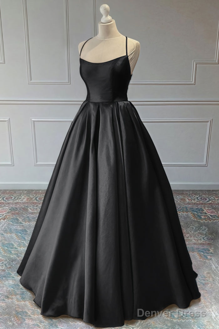 A Line Sleeveless Square Neckline Long Floor Length Satin Prom Dresses
