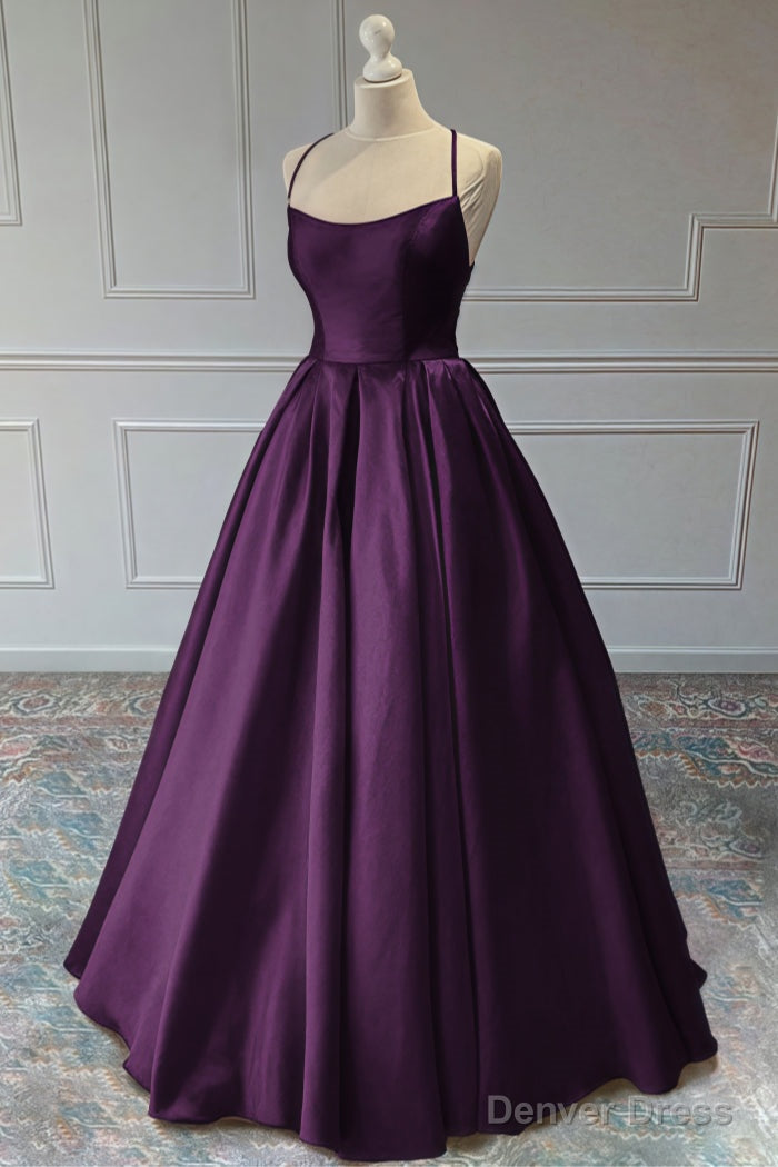 A Line Sleeveless Square Neckline Long Floor Length Satin Prom Dresses