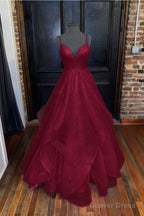 A Line Princess Sweetheart Sleeveless Long Floor Length Tulle Sparkling Prom Dresses