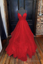 A Line Princess Sweetheart Sleeveless Long Floor Length Tulle Sparkling Prom Dresses