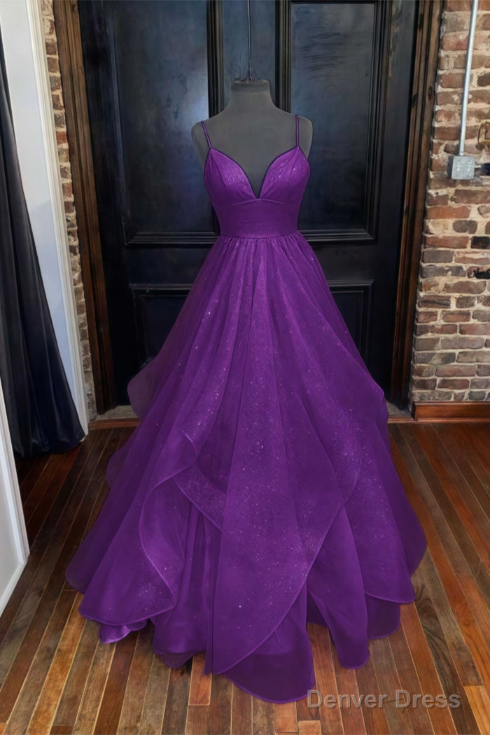 A Line Princess Sweetheart Sleeveless Long Floor Length Tulle Sparkling Prom Dresses
