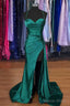 A-line Sweetheart Spaghetti Straps Sweep Train Silk like Satin Ruched Prom Dresses