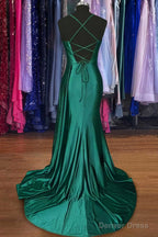 A-line Sweetheart Spaghetti Straps Sweep Train Silk like Satin Ruched Prom Dresses