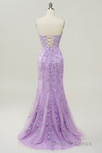 Coral Sweetheart Lace Up Long Mermaid Prom Dresses with Appliques