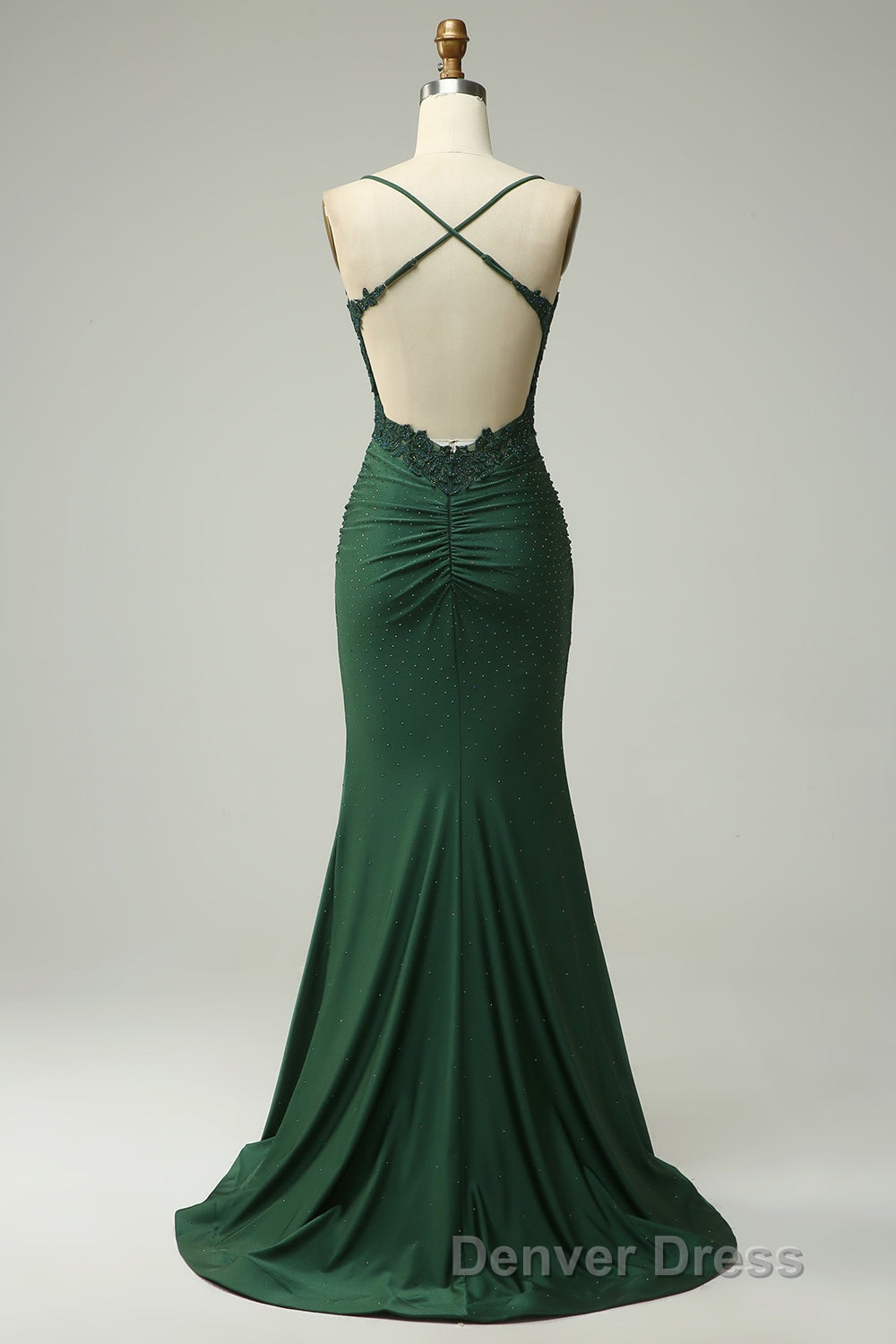 Sparkly Dark Green Beaded Long Prom Dresses with Appliques
