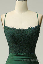 Sparkly Dark Green Beaded Long Prom Dresses with Appliques