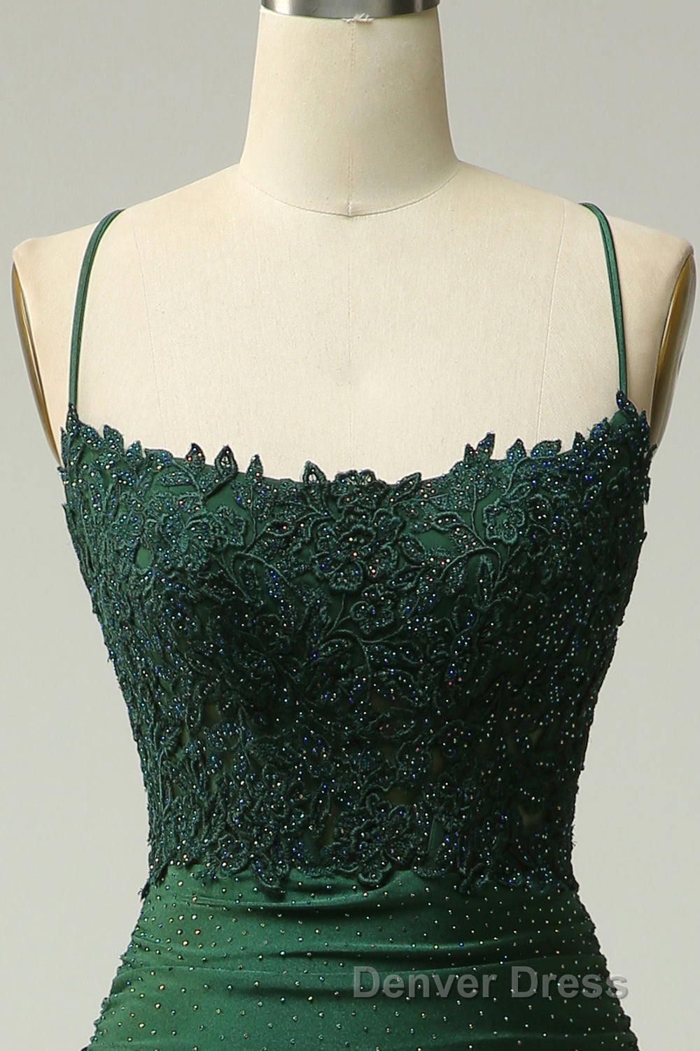 Sparkly Dark Green Beaded Long Prom Dresses with Appliques