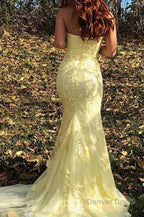 Pink Strapless Lace Long Prom Dresses with Slit