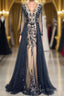 Luxury Long Sleeves V Neck Long Prom Dress Overskirt Mother Prom Dresses