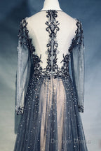 Luxury Long Sleeves V Neck Long Prom Dress Overskirt Mother Prom Dresses