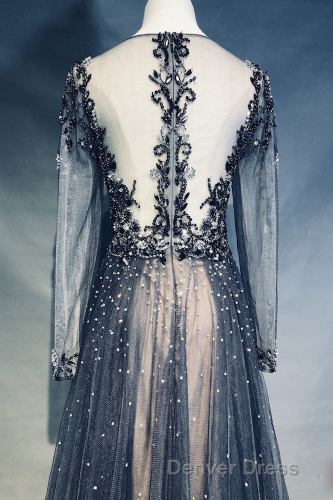 Luxury Long Sleeves V Neck Long Prom Dress Overskirt Mother Prom Dresses