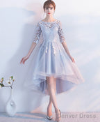 Gray Lace Tulle High Low Prom Dress Lace Prom Dresses