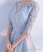 Gray Lace Tulle High Low Prom Dress Lace Prom Dresses