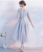 Gray Lace Tulle High Low Prom Dress Lace Prom Dresses