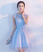 Light Blue A Line Tulle Lace Short Prom Dress Homecoming Dresses