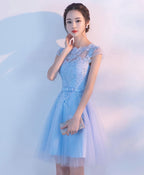 Light Blue A Line Tulle Lace Short Prom Dress Homecoming Dresses