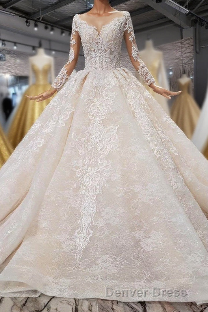Gorgeous Long Sleeves Ball Gowns Wedding Dresses With Beading Appliques