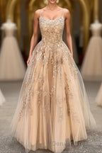 Hottest Elegant Spaghetti Straps Backless Lace Long Princess Prom Dresses For Teens