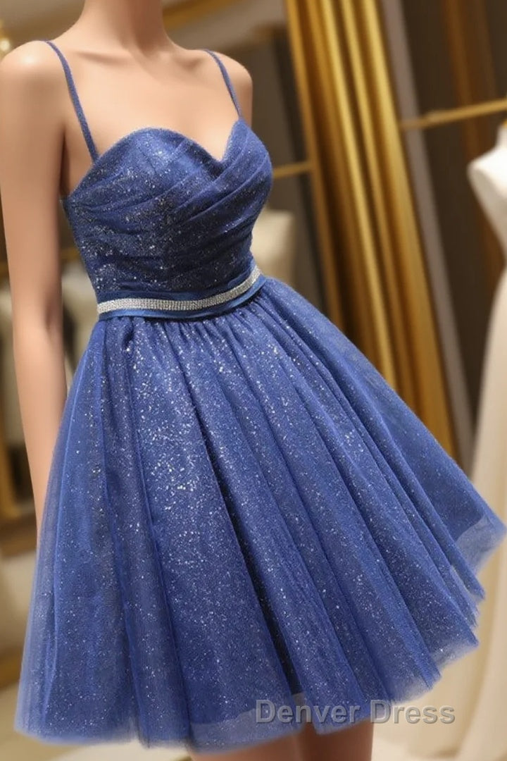 Glitter Sweetheart Blue Short Prom Homecoming Dresses With Beading Main image