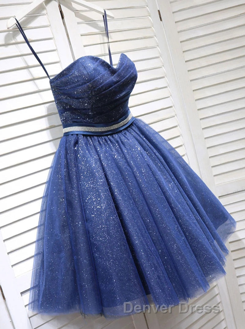 Glitter Sweetheart Blue Short Prom Homecoming Dresses With Beading Secondary image