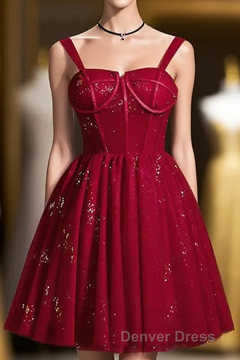 Elegant Sleeveless Tulle Sequins Short Homecoming Dresses Main image