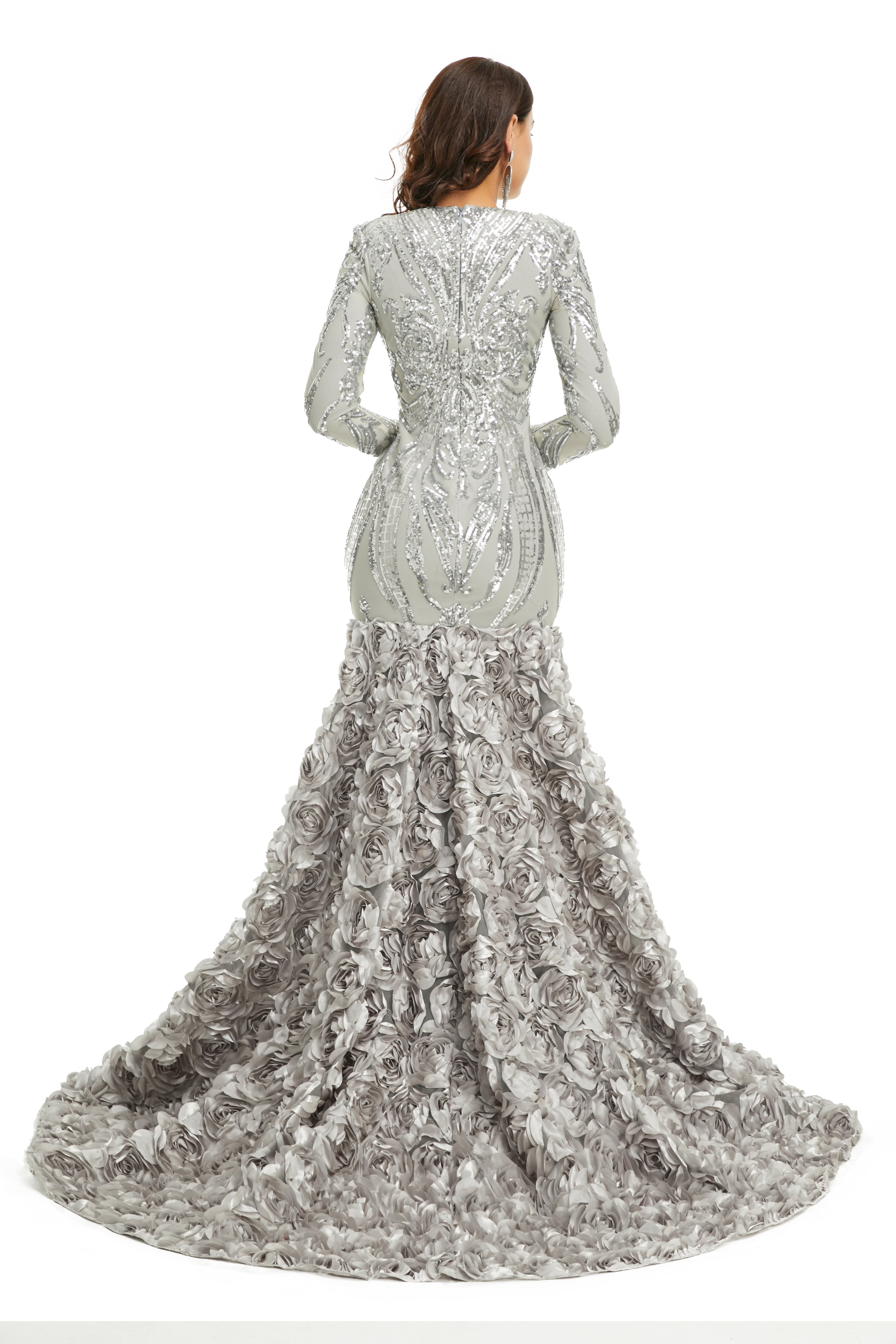 Prom Dress Long V Neck Prom Gown Full Sleeve Prom Dress Floor Length Dresses 2026
