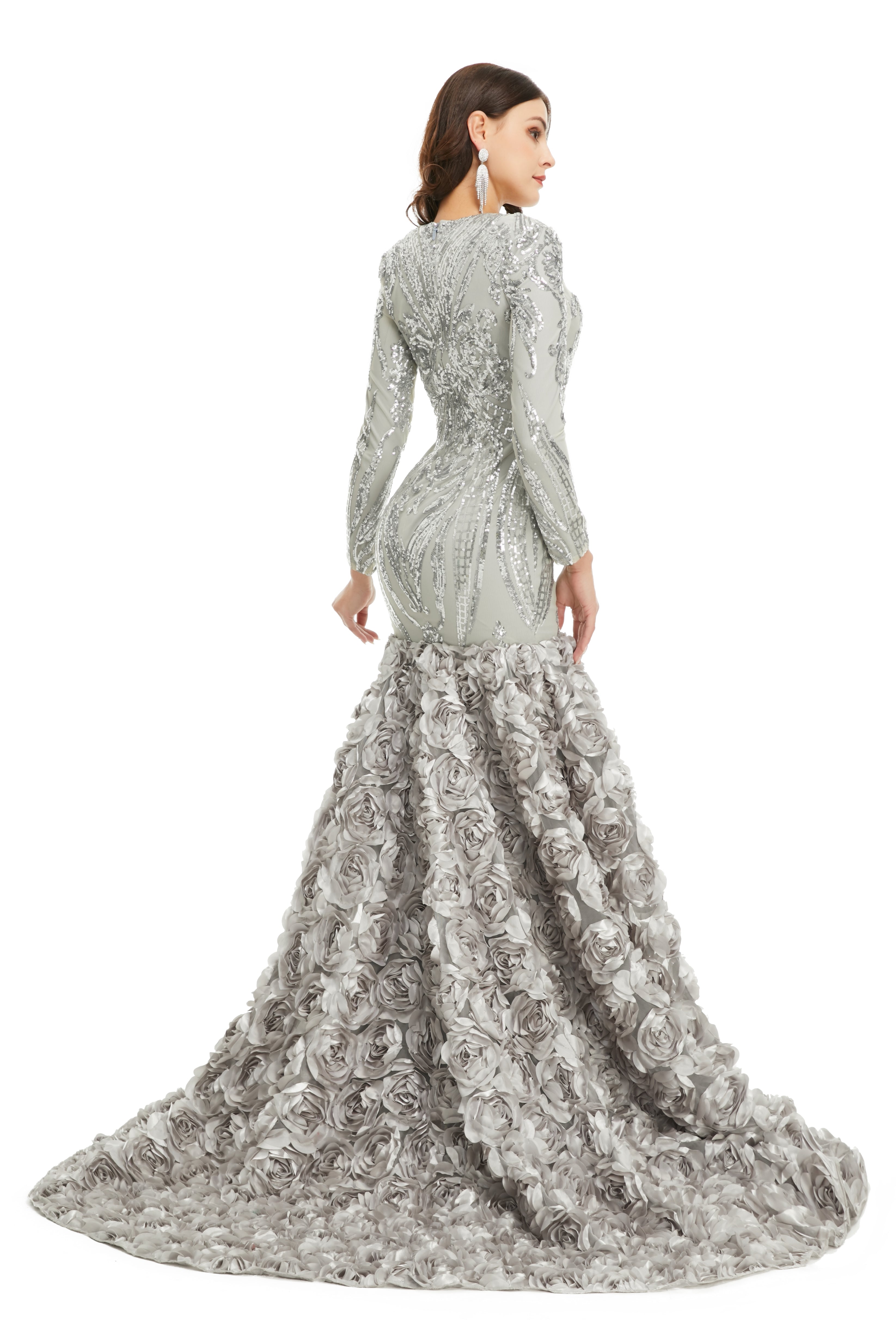 Prom Dress Long V Neck Prom Gown Full Sleeve Prom Dress Floor Length Dresses 2026