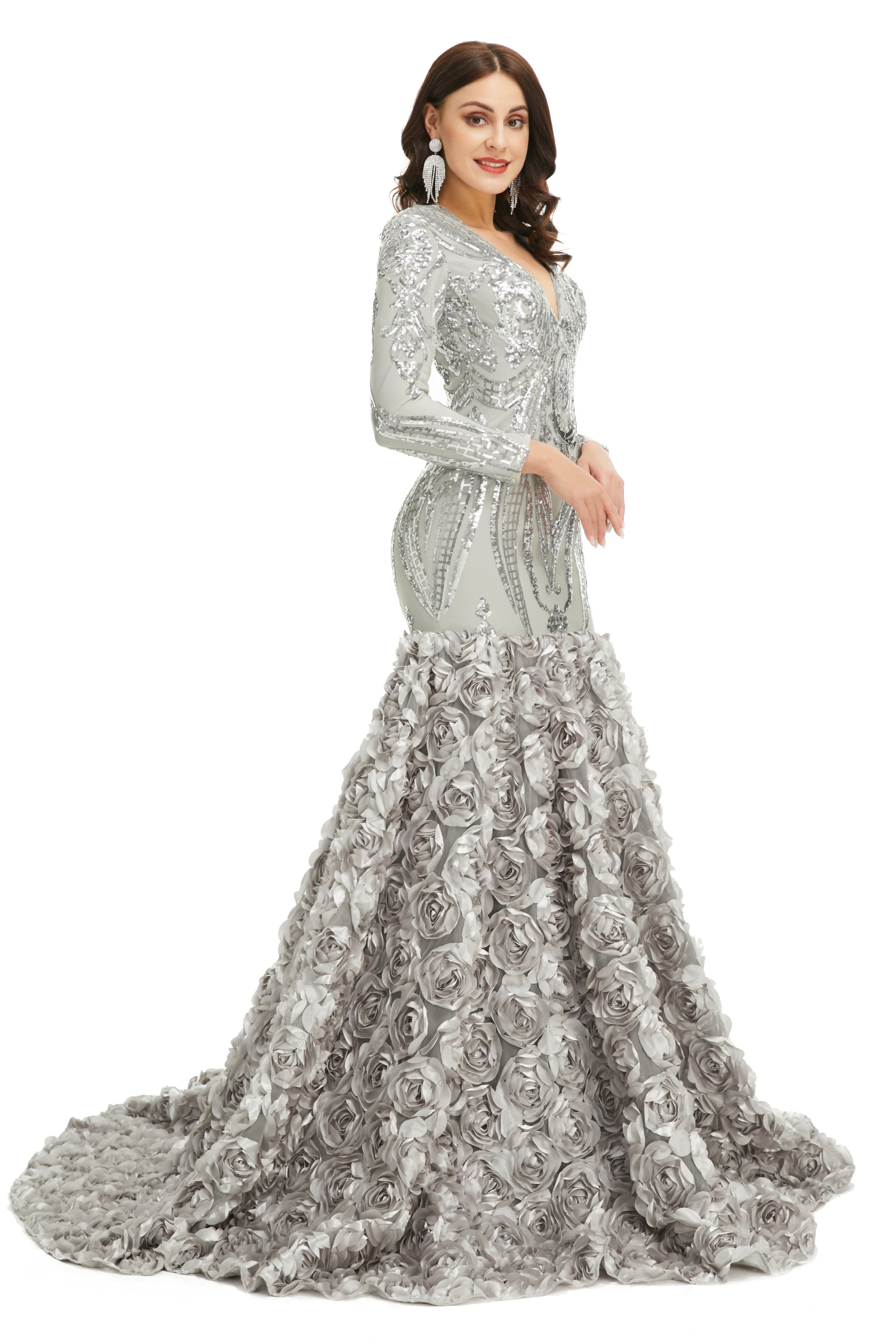 Prom Dress Long V Neck Prom Gown Full Sleeve Prom Dress Floor Length Dresses 2026