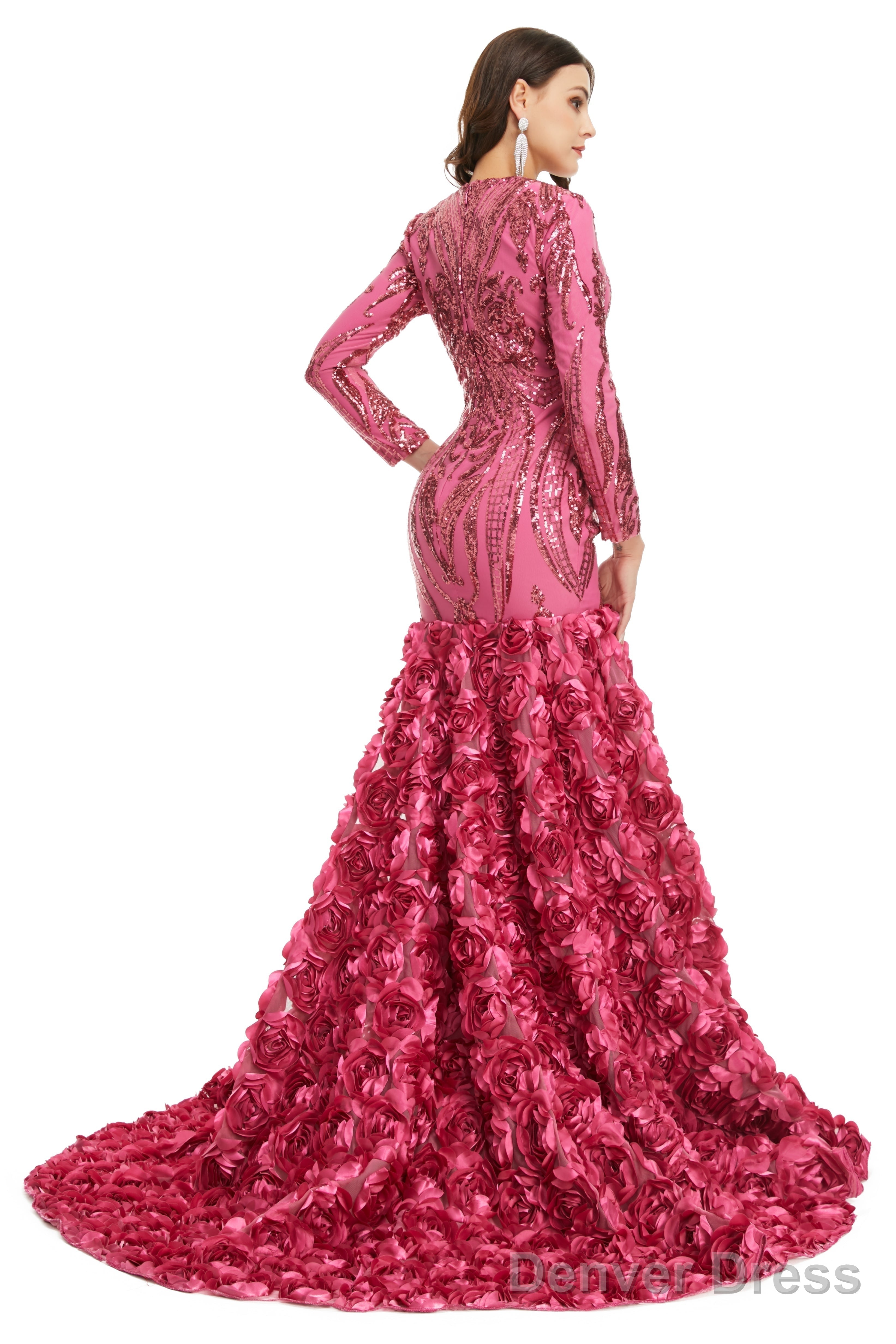 Long Prom Dress 2026 V Neck Prom Gown Full Sleeve Prom Dress Floor Length Dresses