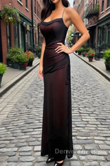 Black and Red Straps Long Simple Party Dresses, Black and Red Prom Dresses