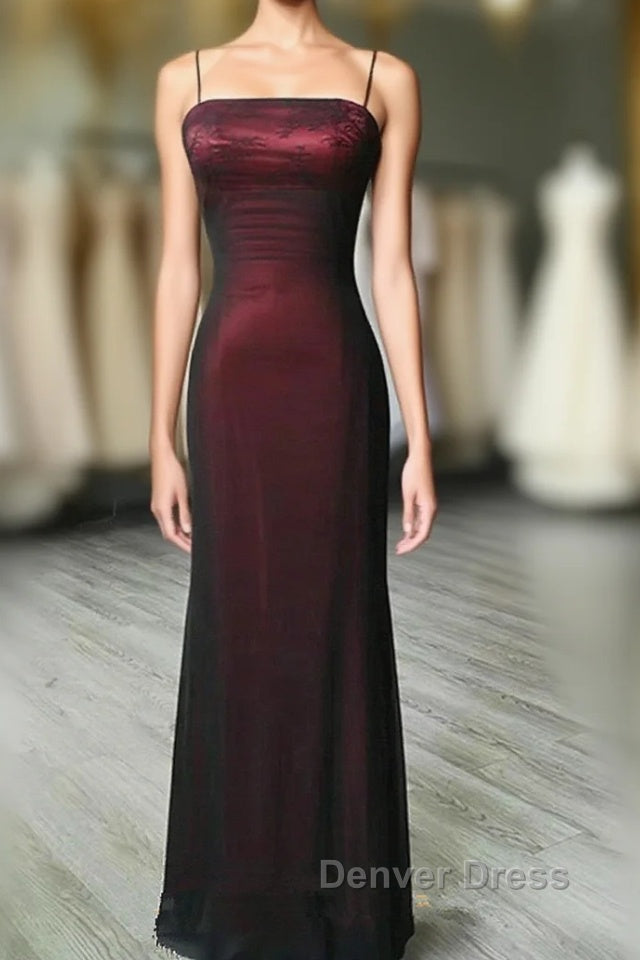 Black and Red Square Neckline Prom Dress, Black and Red Long Prom Dresses Main image