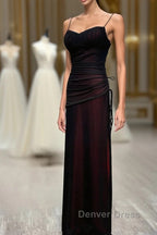 Black And Red Mermaid Straps Long Prom Dress, Long Prom Dresses With Leg Slit