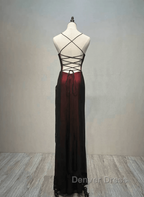 Black and Red Straps Long Simple Prom Dress, Black and Red Prom Dresses