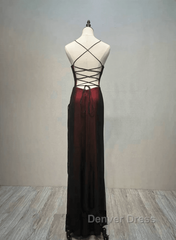 Black and Red Straps Long Simple Party Dresses, Black and Red Prom Dresses