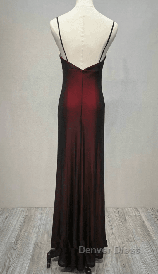 Black And Red Sweetheart Simple Straps Long Prom Dress, A Line Long Prom Dresses