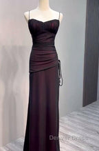 Black And Red Mermaid Straps Long Prom Dress, Long Prom Dresses With Leg Slit