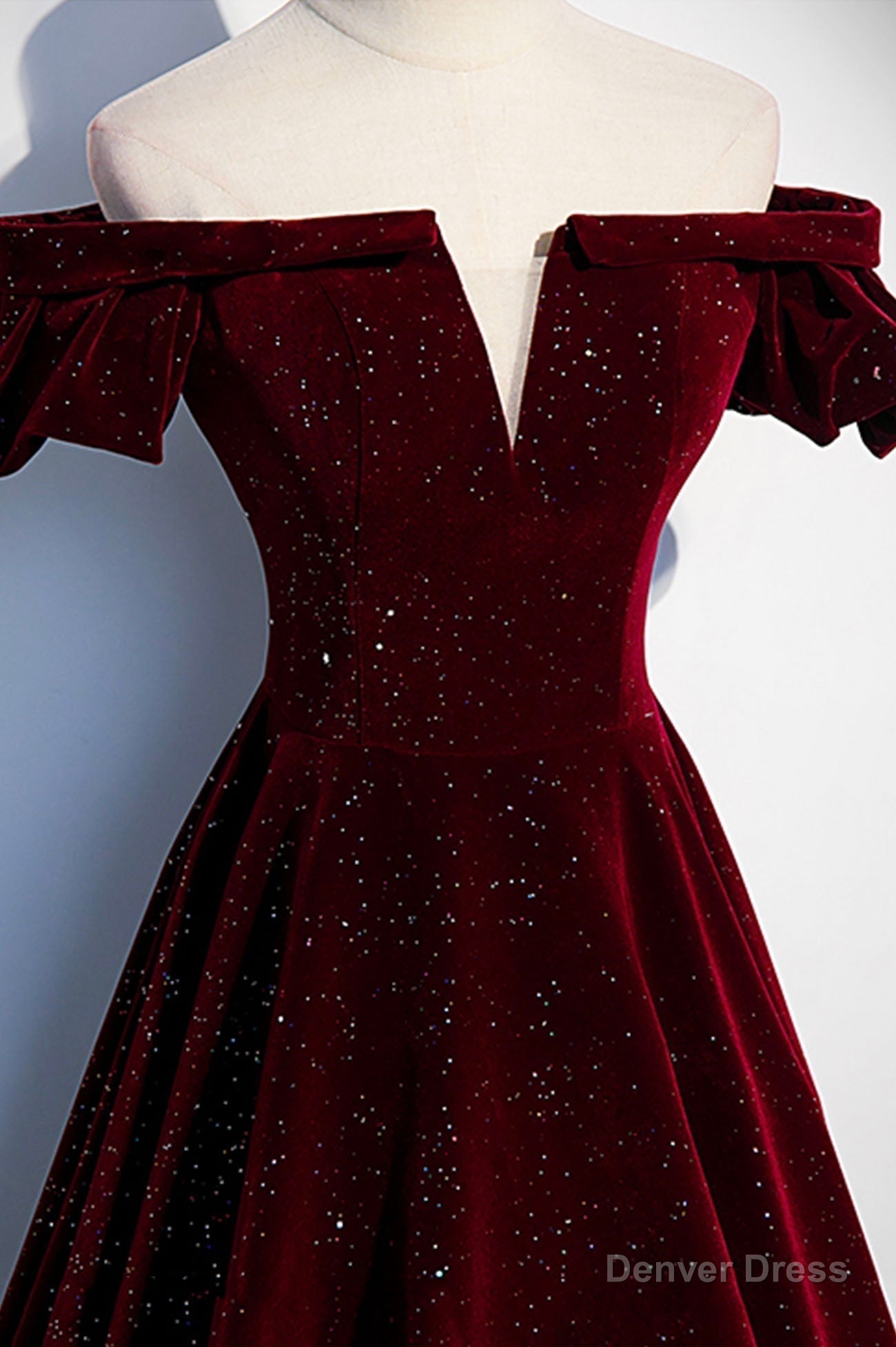 Burgundy Velvet Long Prom Dresses, Off the Shoulder Formal Evening Dresses Secondary image