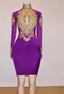 Unique Prom Dress, Long Sleeve High Neck Beaded Split Prom Dresses
