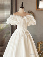 White Satin Lace Short Prom Dress, White Prom Dress, Wedding Dresses