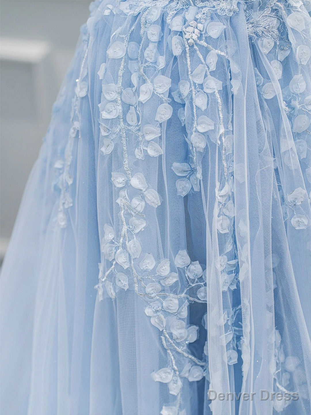 Blue Sweetheart Neck Lace Floor Length Prom Dress, Lovely Blue Evening Dress