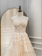 Cute Tulle Sweetheart Long Prom Dress with Lace, Beautiful A Line Prom Dresses