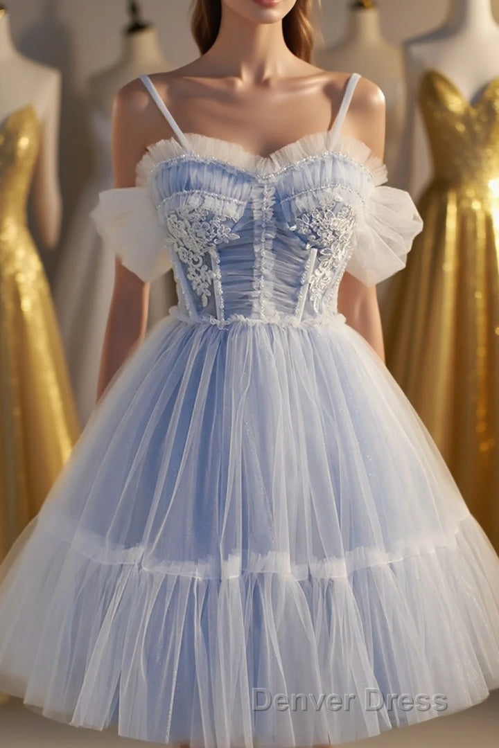 Cute Spaghetti Strap Lace Short Prom Dress, A Line Prom Dresses Main image