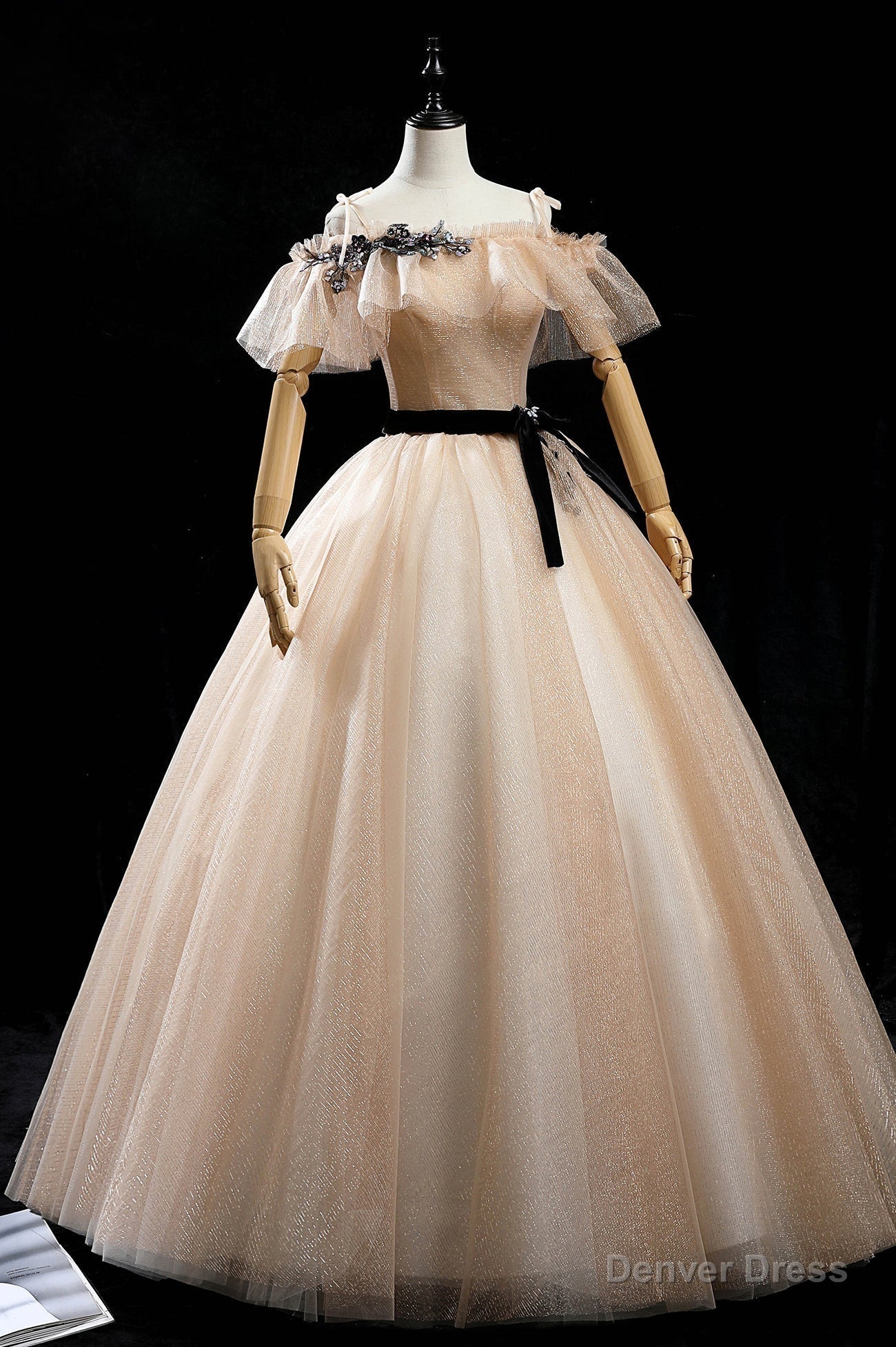 Champagne Tulle Long Prom Dress, A Line Princess Prom Dresses