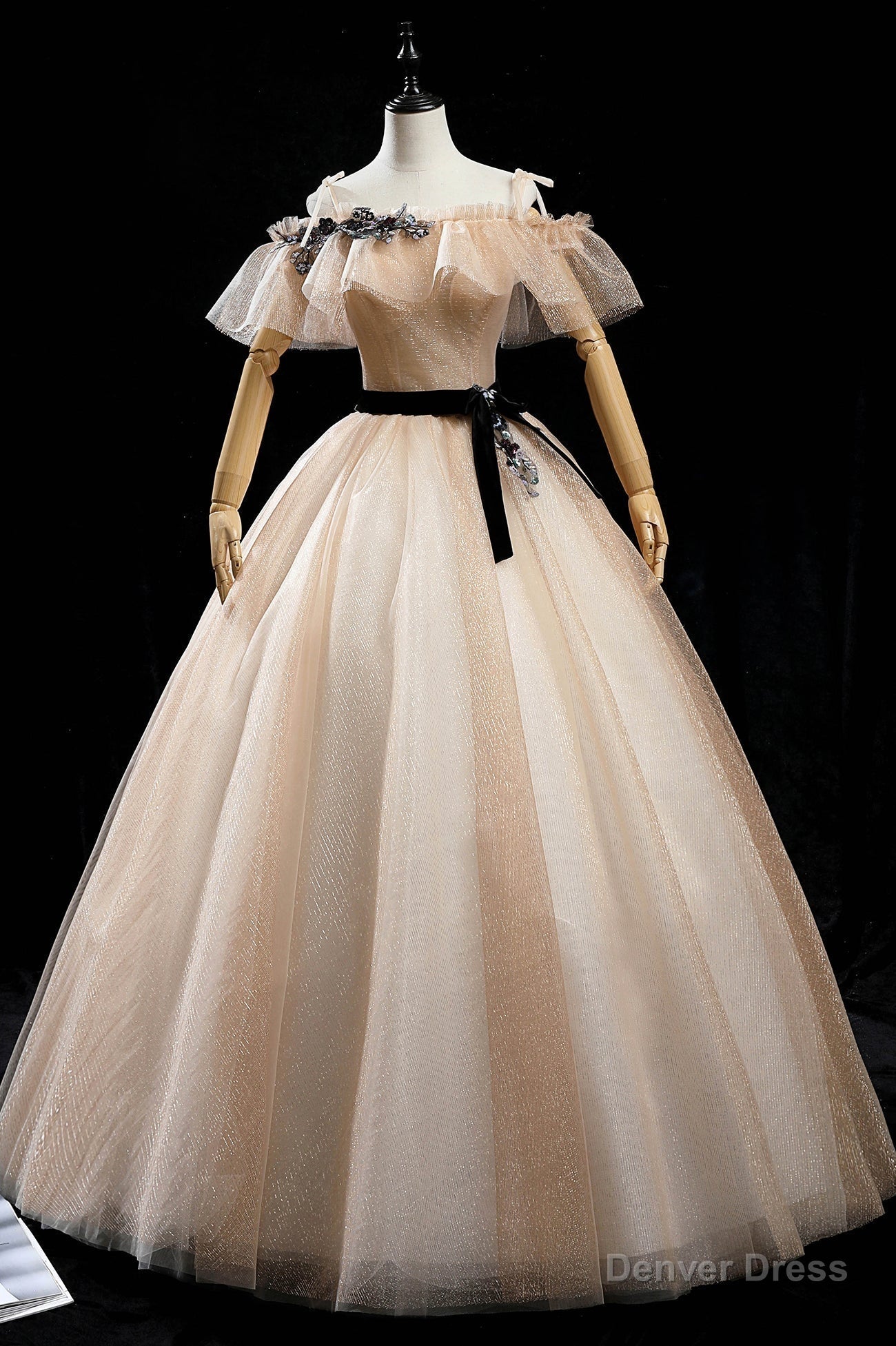 Champagne Tulle Long Prom Dress, A Line Princess Prom Dresses