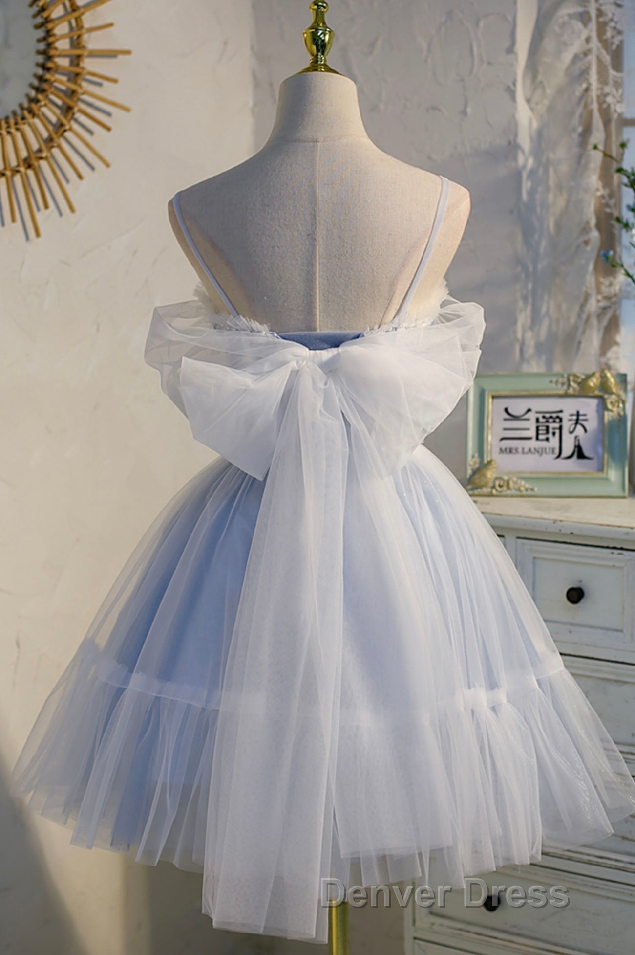 Cute Spaghetti Strap Lace Short Prom Dress, A Line Prom Dresses Secondary image
