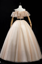 Champagne Tulle Long Prom Dress, A Line Princess Prom Dresses
